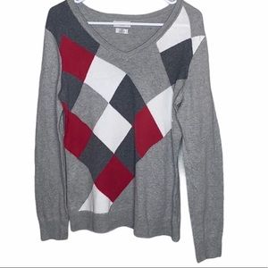 VAN HEUSEN Argyle long sleeve Gray sweater